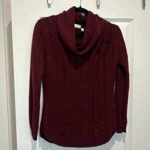 Maroon knit, medium, women’s, 78% acrylic, 22% cotton